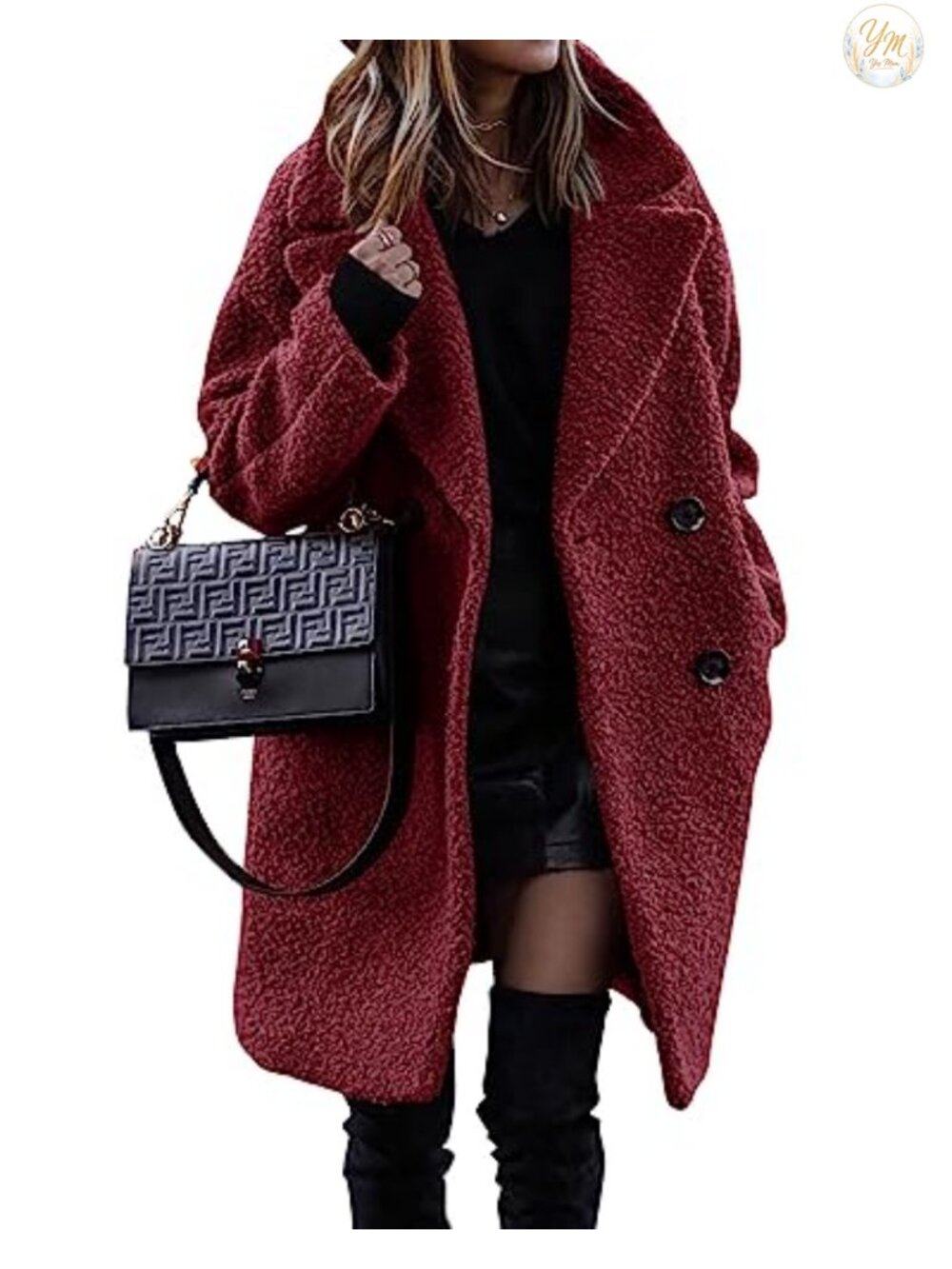 Faux Fur Sherpa Fleece Jacket Double Breasted Notch Lapel Winter Coat